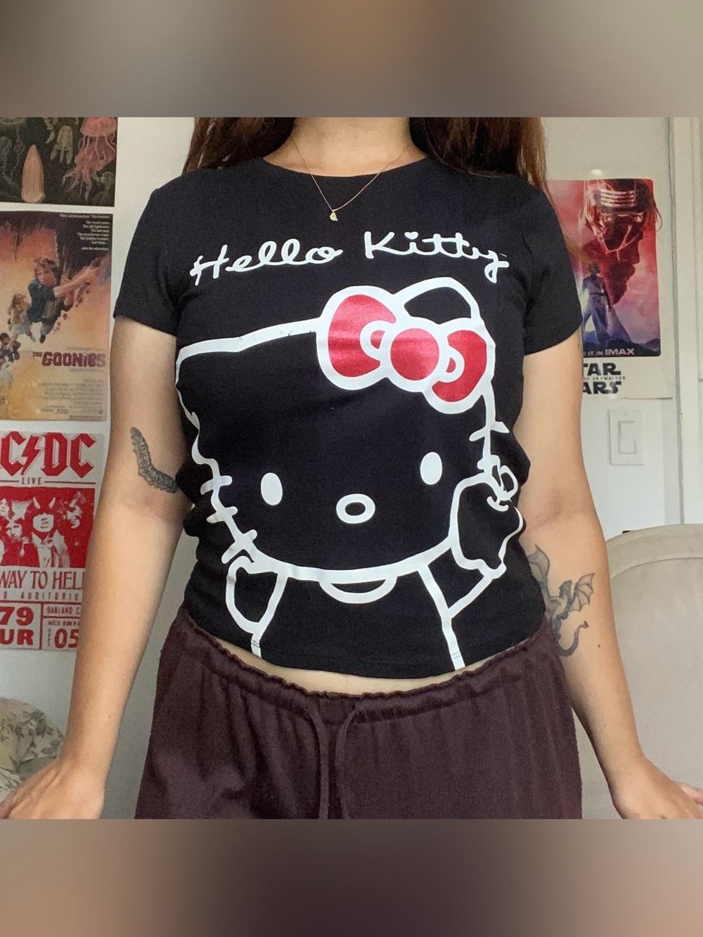 Sanrio Hello Kitty Black Tee with Red Bow Accent
